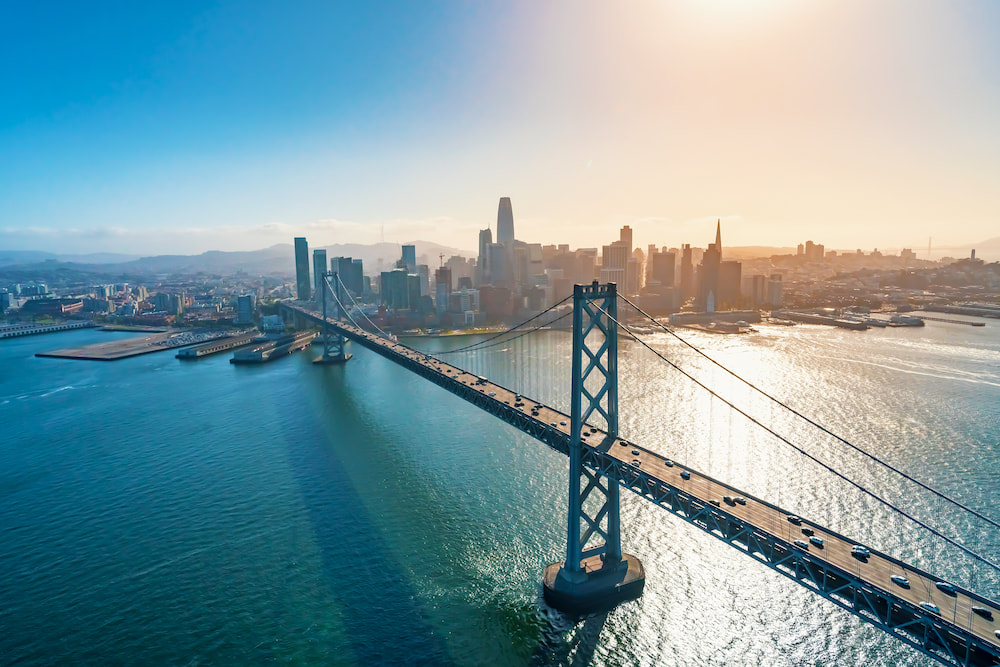 Aerial view of the Bay Bridge in San Francisco, CA